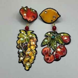 Vintage Designs From The Deep Colorful Fruit Earrings Whimsy Art to Wear